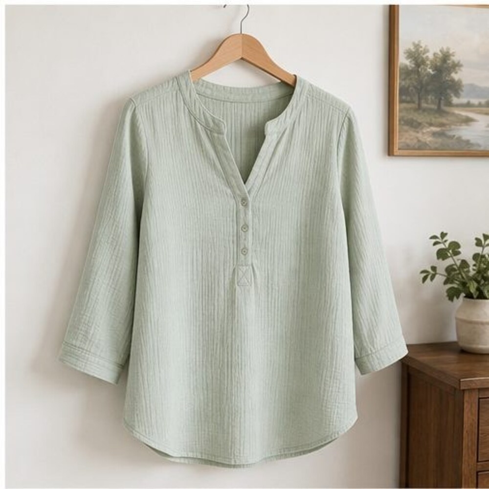 Mint Henley Notch Neck Blouse